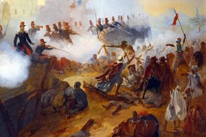 La heroica defensa del capitán Lelièvre en Mazagran (febrero de 1840), detalle de Jean Adolphe Beauce