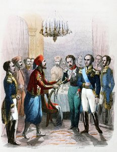 Encuentro entre Ibrahim Pacha (1789-1848) y el coronel Joseph Anthelme Seve (Soliman Pacha, Suleyman Pasha o Soliman al-Fransawi Pasha). de Jean Adolphe Beauce