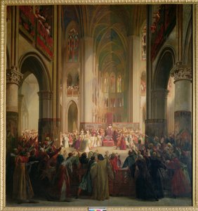 Reunión de los Estados Generales de París en Notre-Dame después de la muerte de Carlos IV de Jean Alaux