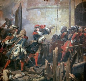 Luis XIV lidera el asalto de Valenciennes, siglo XVII de Jean Alaux