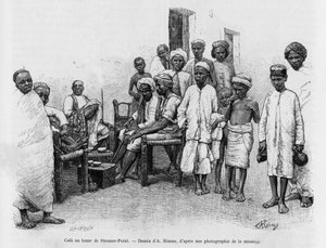 Café en el Bazar Steamer Point, Adén, Yemen. Grabado por A. Rixens para ilustrar la historia A Suse, diario de excavaciones