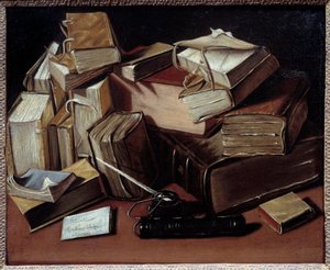 Naturaleza muerta con libros Pintura de Jean Andreas Biset (1672-ca. 1710). Bourg en Bresse, Museo de Breu - Bodegón con libros. Pintura de Jean Andreas Biset (1672-ca.1710). Museo de Breu, Bourg en Bresse, Francia de Jean Andreas Biset