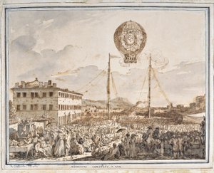 Aerostato construido en Aix. Un globo construido en Aix en Provence. Dibujo de Jean Antoine Constantin dit Constantine d