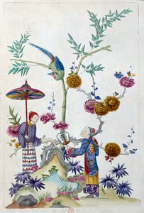 Dibujo de un jarrón chino: pareja en un jardín. Pintura de Jean Antoine Fraisse (siglo XVIII) de Jean Antoine Fraisse