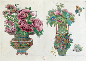 Dibujo de un jarrón chino: maceta de flores. Pintura de Jean Antoine Fraisse (siglo XVIII) de Jean Antoine Fraisse