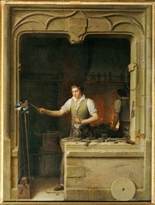 Un serrurier cherche a faire mordre sa lime a un geai- Un cerrajero intenta que un arrendajo muerda su carraca ... de Jean Antoine Laurent