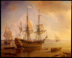 Expedición de Robert Cavelier de La Salle en Luisiana (detalle del barco) de Jean Antoine Theodore Gudin