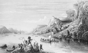 Jacques Cartier (1491-1557) en el río San Lorenzo, 1535 de Jean Antoine Theodore Gudin