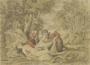 Dos sátiros espían a una ninfa dormida de Jean Antoine Watteau (rejected attribution)