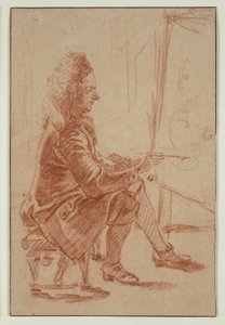 Un pintor con peluca (posiblemente Claude Audran), c.1709 (tiza roja sobre papel verjurado beige, colocado sobre cartulina verjurada crema) de Jean Antoine Watteau