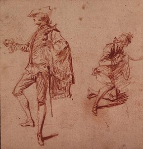 Dibujo de un joven de pie y otro arrodillado de Jean Antoine Watteau