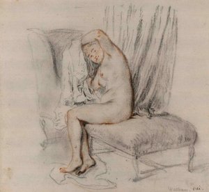 Mujer desnuda quitándose la camisa, ca. 1717 de Jean Antoine Watteau