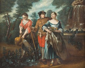 Alemán: School Noble love couple de Jean Antoine Watteau