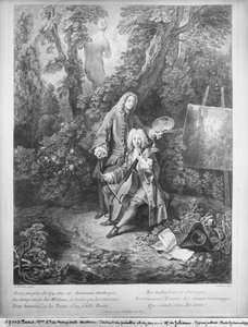 Jean Antoine Watteau y su amigo Monsieur de Julienne, grabado por Nicolas Henri Tardieu (1674-1749) de Jean Antoine Watteau