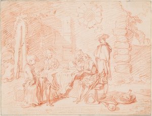 Soldados jugando a las cartas frente a un muro. 1709/10