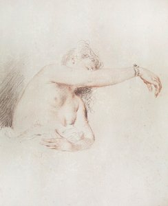 Mujer desnuda con el brazo levantado