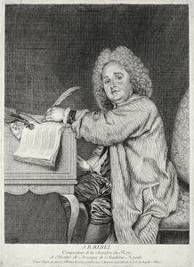 Retrato de Jean-Ferry Rebel (1666-1747) grabado por Moyreau de Jean Antoine Watteau