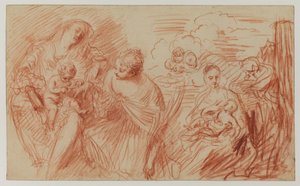 Hoja de estudios después de los maestros antiguos de Jean Antoine Watteau