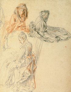 Estudios de tres mujeres sentadas, c.1716-18 de Jean Antoine Watteau