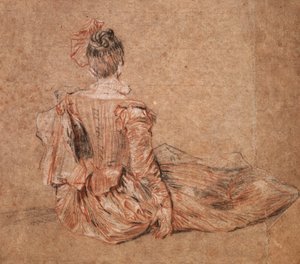 Estudio de una mujer vista desde atrás por Jean-Antoine Watteau, 1716-1718