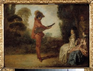 El encantador Un joven músico seduce a dos jóvenes con su música de Jean Antoine Watteau