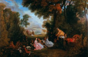 La pausa durante la caza Rendez-vous de chasse, 1717-1720 de Jean Antoine Watteau