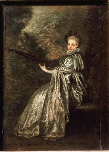 La niña finette tocando un instrumento musical de cuerda de Jean Antoine Watteau