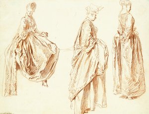 Tres damas de perfil a la derecha, una sentada, c.1713-14 de Jean Antoine Watteau