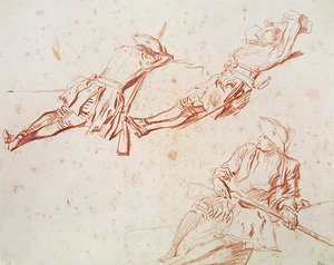Tres soldados descansando, 1709 de Jean Antoine Watteau