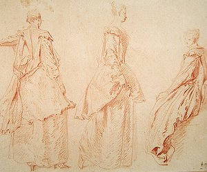 Tres mujeres, una sentada a la derecha de Jean Antoine Watteau