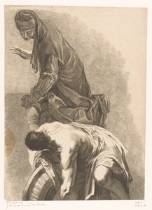 Figura de pie junto a un hombre con el torso desnudo inclinado de Jean Aubert