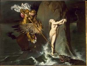 Angélica es liberada por Roger (Ruggero, Ruggiero) cabalgando un hipogrifo (de Orlando furioso de Ludovico Ariosto)