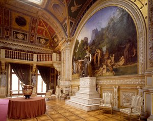 Salón de baile del Chateau de Dampierre, con frescos de Ingres y estatua colosal de Minerva, Francia de Jean Auguste Dominique Ingres