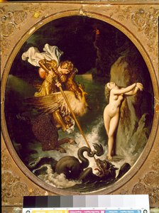 Roger liberando a Angélica. Ilustración del Canto X de Orlando furioso por Ludovico Ariosto. Pintura de Jean Auguste Dominique Ingres (1780-1867)
