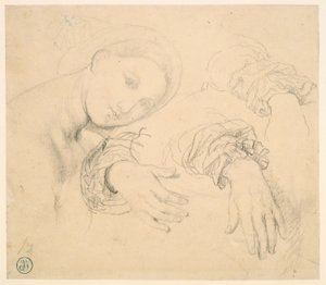 Hoja de estudios con la cabeza de la Fornarina y las manos de Madame de Senonnes