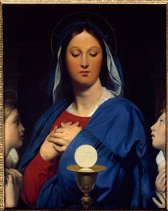 La virgen tiene la hostia. Símbolos de la comunión: Objeto de la Eucaristía (la hostia como el cuerpo de Cristo y el vino del Cáliz como su sangre) de Jean Auguste Dominique Ingres