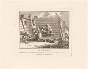 Figuras en una tijera frente a una casa de madera en construcción
Le Remouleur (título en el objeto) de Jean Baptist Leprince