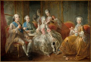 La familia del Duque de Penthievre en 1768 o La Taza de Chocolate: retratos reunidos del Duque de Penthievre (1725-1793), de su hijo el Príncipe de Lamballe (1747-1768), de la Princesa de Lamballe (1749-1792), de su hija Mademoiselle de Penthi de Jean Baptiste Charpentier