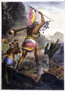 Un indio Coroado dando la señal de retirada,1839 (litografía en color)