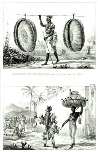 Cestas de cabeza y un vendedor de aves de corral, de 