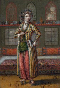 Retrato de una dama noble de Constantinopla con zapatos de hammam de Jean Baptiste (circle of) Vanmour