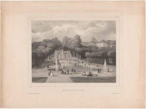 Fuente del castillo de Saint-Cloud Cascade de St. Cloud (título sobre el objeto) Grandes vistas en París (título de la serie) de Jean Baptiste Arnout