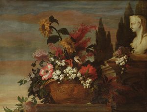 Flores en una palangana y una esfinge de Jean Baptiste Belin de Fontenay
