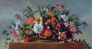 Cesta tejida llena de flores de Jean Baptiste Belin de Fontenay