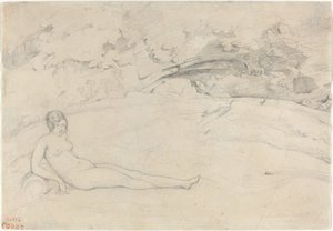 Un desnudo reclinado en un paisaje de Jean Baptiste Camille Corot
