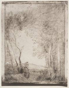 Una joven madre en la entrada de un bosque de Jean Baptiste Camille Corot