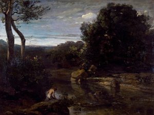 Un pastor bañándose, de Jean-Baptiste-Camille Corot (1796-1875). de Jean Baptiste Camille Corot