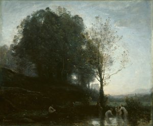 Ninfas bañándose y niño de Jean Baptiste Camille Corot