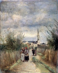 Campanario en Argenteuil Camino a la iglesia, 1870s de Jean Baptiste Camille Corot