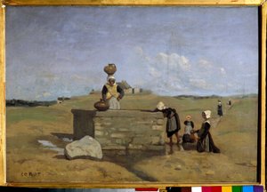 Bretones en la fuente, pueblo de Batz de Jean Baptiste Camille Corot